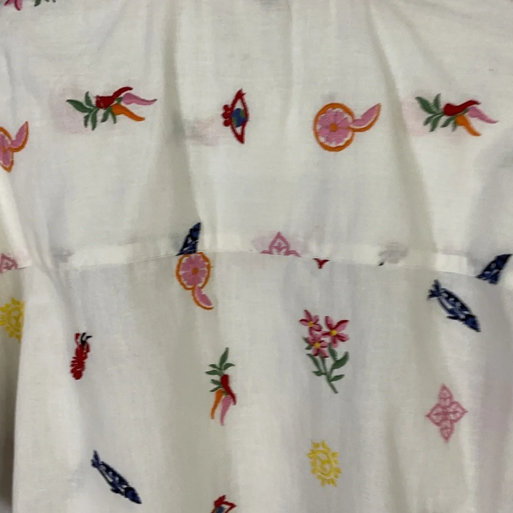 Caroline Constas White Crop Button Up Embroidered Top Med Summer Print Linen - Picture 10 of 13